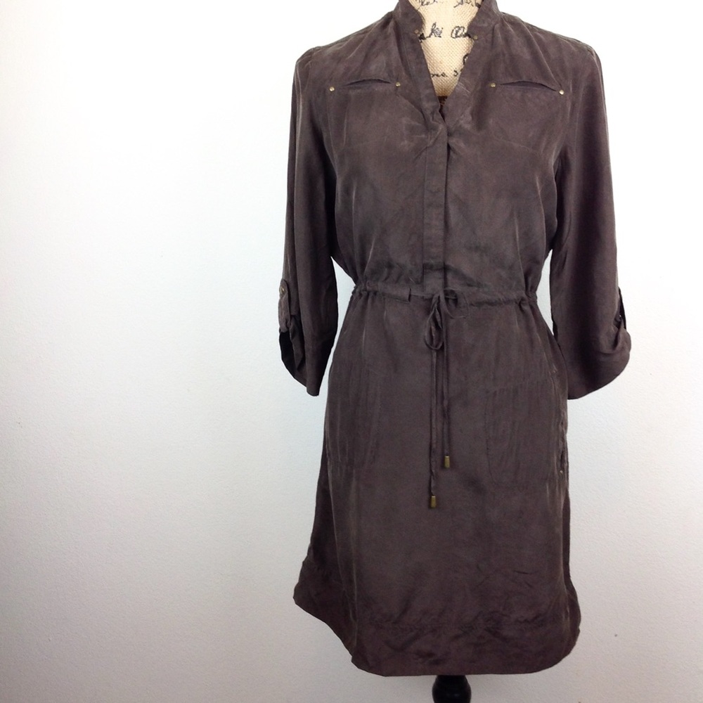 Chico's Brown Silk Drawstring Waist Dress - N737